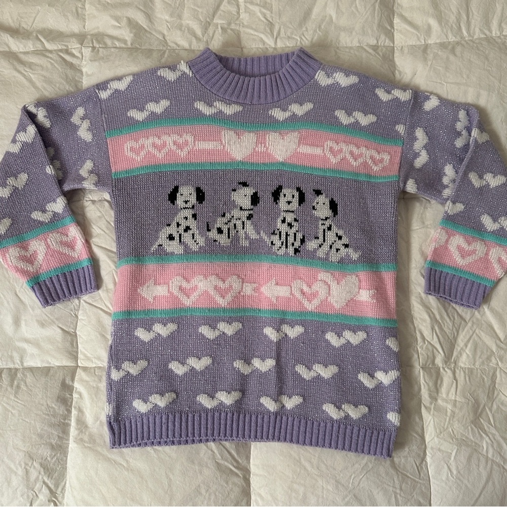 Vintage 80s Adele Knotwear Dalmatian Dogs Pastel Sweater